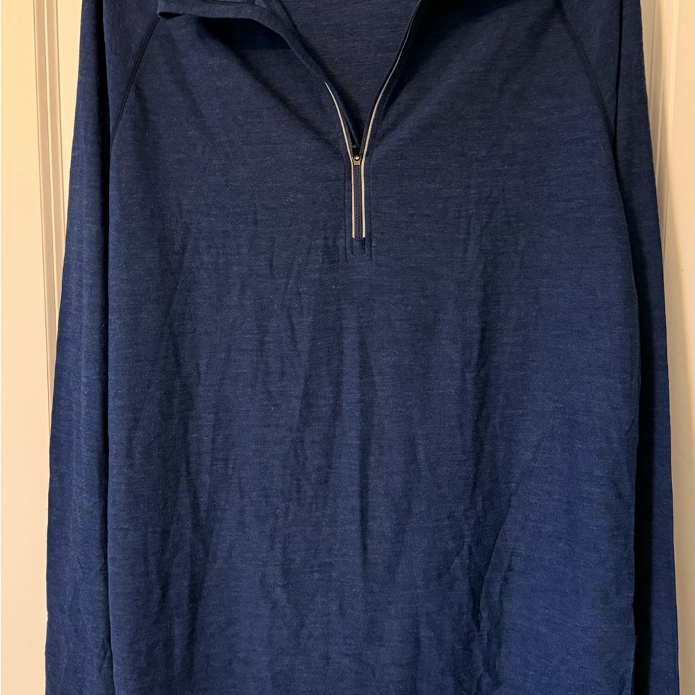 Men's Blue Quarter-Zip Marino Wool Hoody
